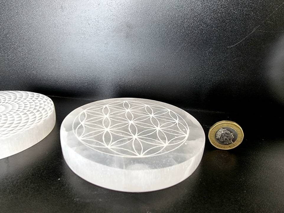 Selenite Crystal Charging Plate Disc - Etched