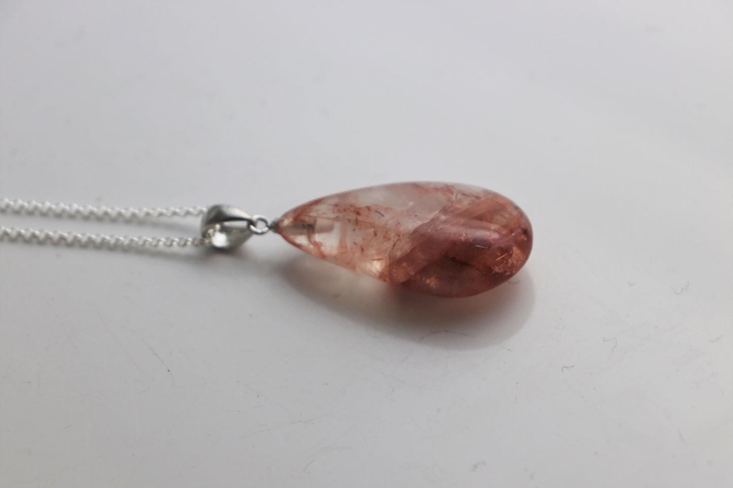 179) Hematoid Quartz Crystal Necklace Pendant + Silver Chain