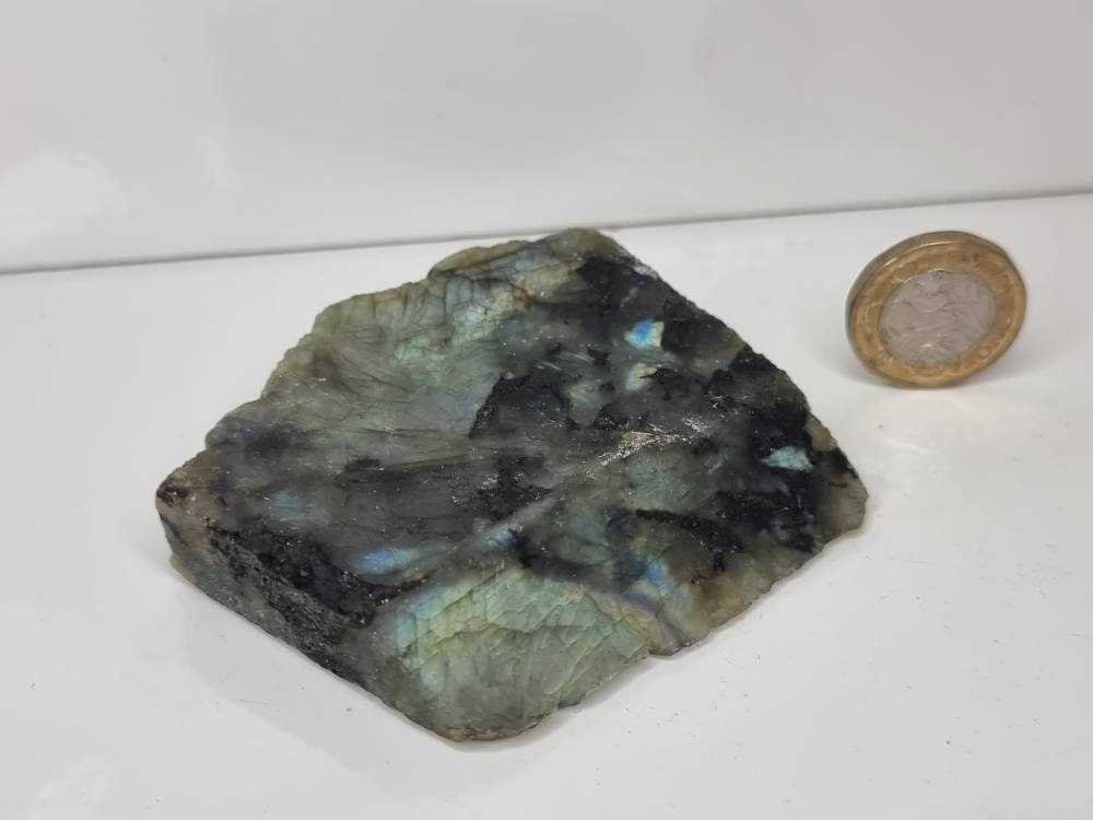 42LH) Labradorite Crystal Half Polished Slice