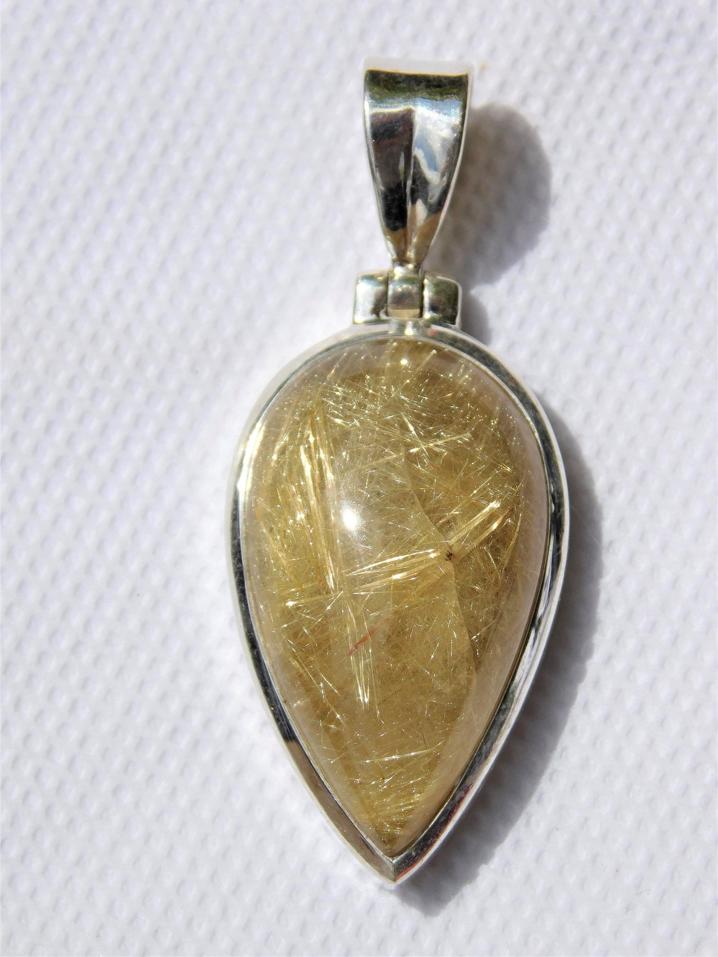 38e) 925 Silver Set Rutile / Rutilated Quartz Crystal Pendant + Silver Chain / Necklace