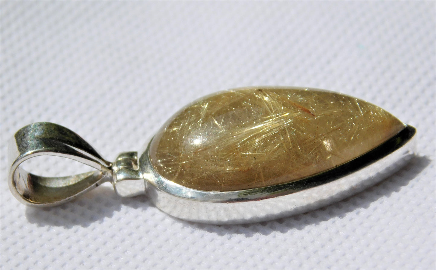 38e) 925 Silver Set Rutile / Rutilated Quartz Crystal Pendant + Silver Chain / Necklace