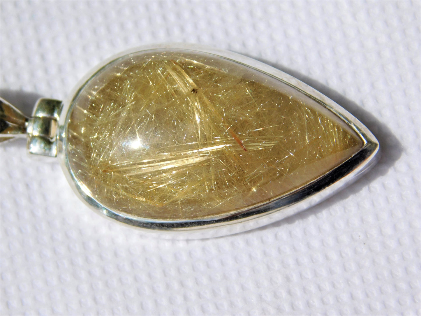 38e) 925 Silver Set Rutile / Rutilated Quartz Crystal Pendant + Silver Chain / Necklace