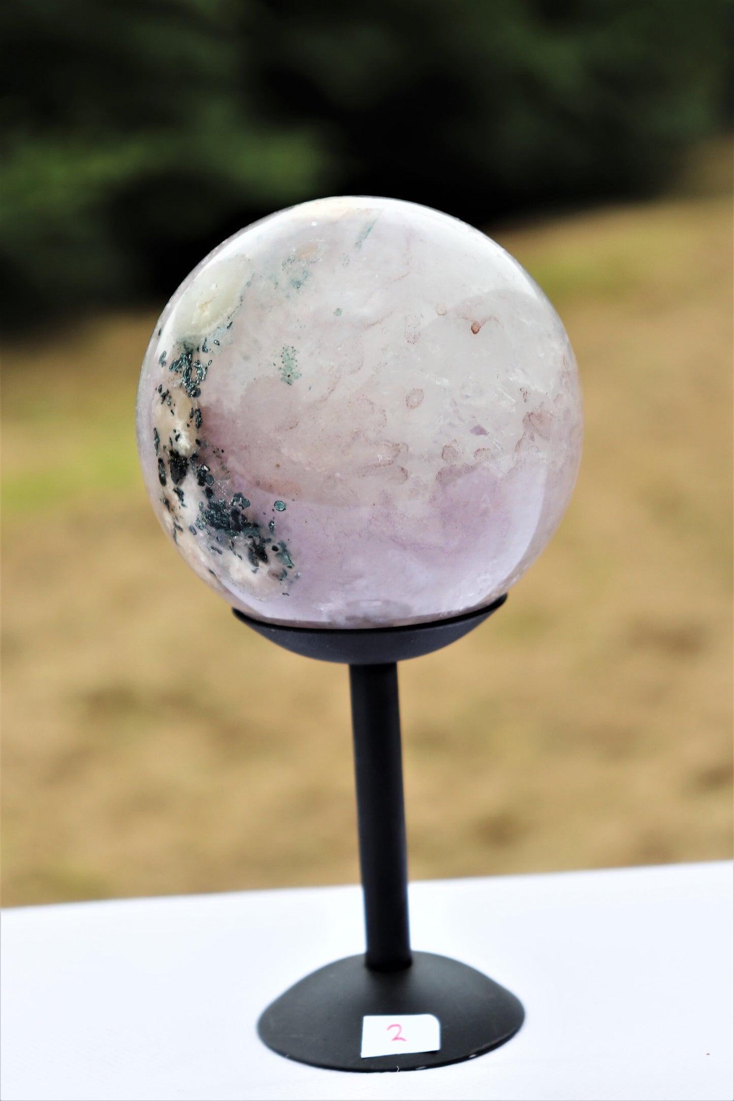 2) Amethyst Crystal Sphere On Custom Stand ~ Natural Art Home Decor Interior Design