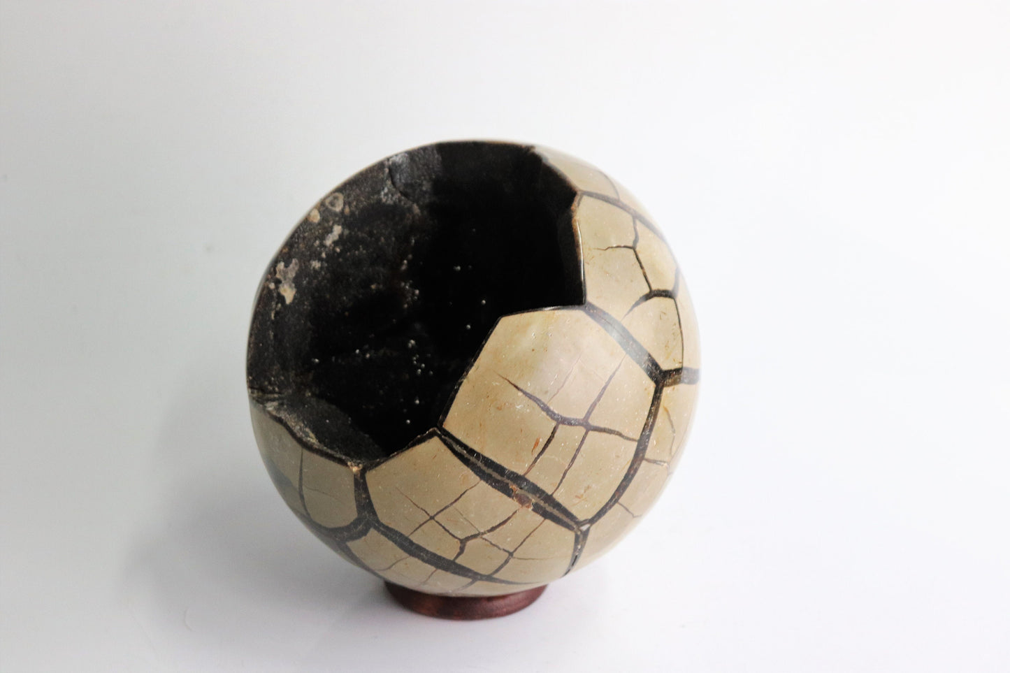 89) Large Black Septarian Crystal Sphere 5"