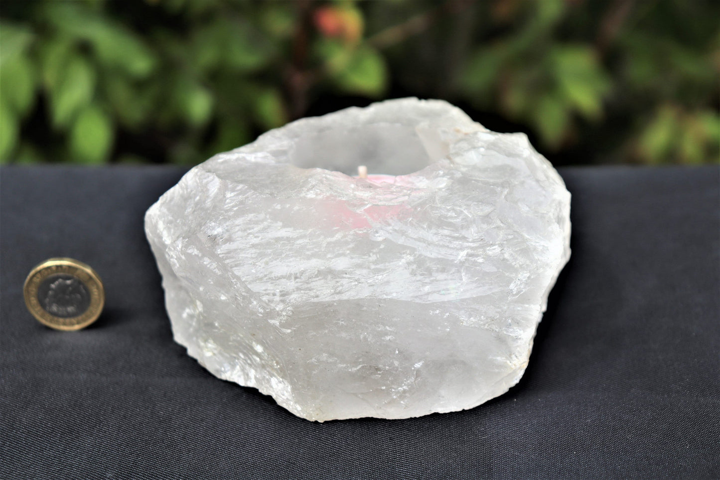2) Clear Quartz Candle Holder / Tea Light ~ Unique Home Decor