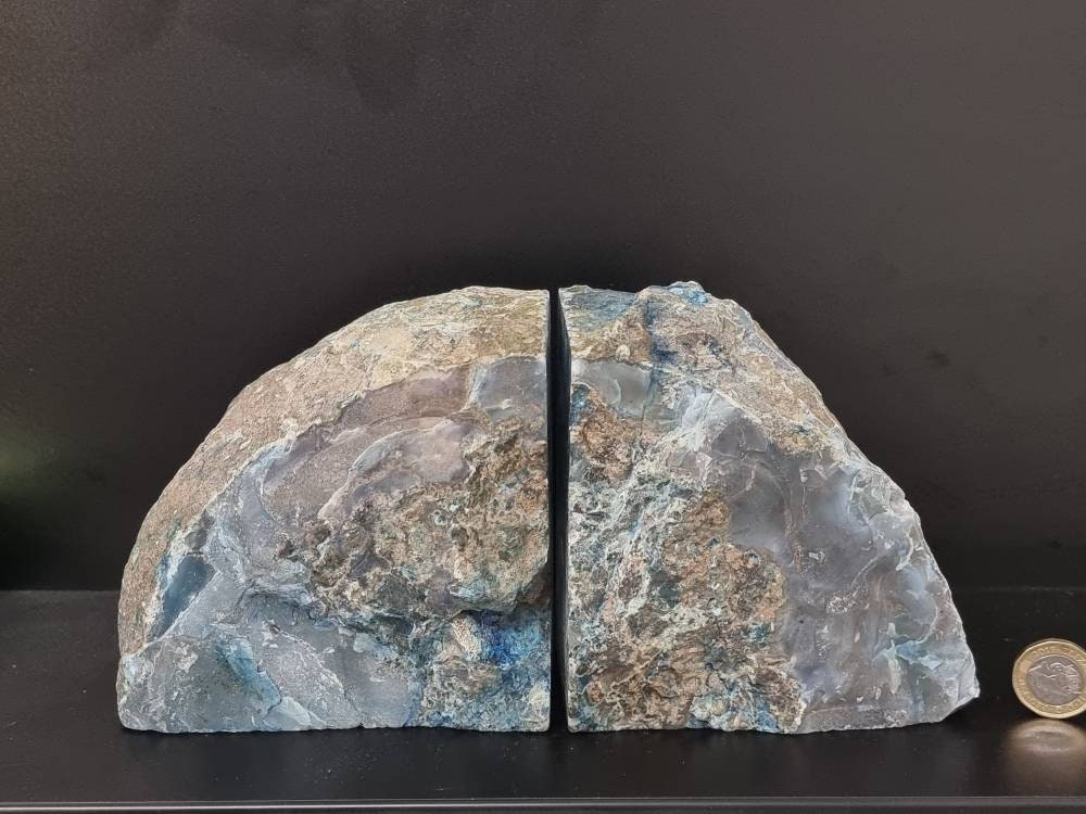 high quality blue agate quartz crystal bookends