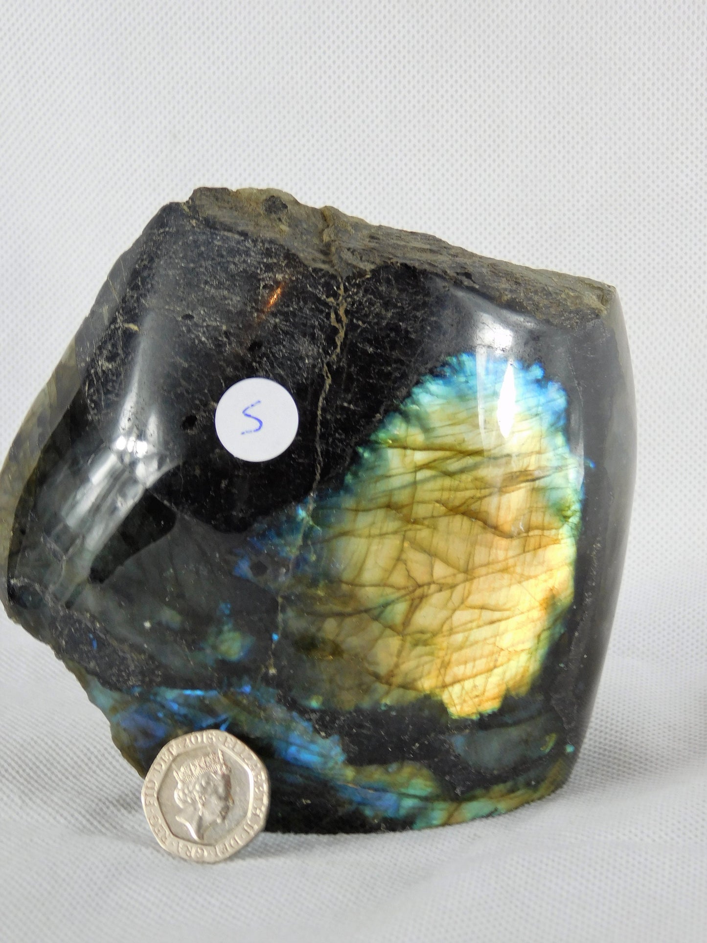 5) Large Labradorite Crystal Mineral Madagascar Great Gift Freestanding - Half Polished + Raw