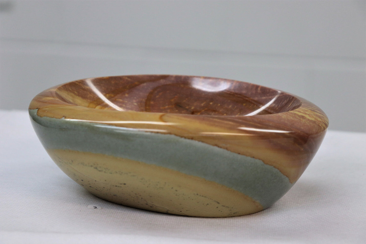 2) Polychrome Desert Jasper Bowl / Soap Dish Great Gift Home Art Décor