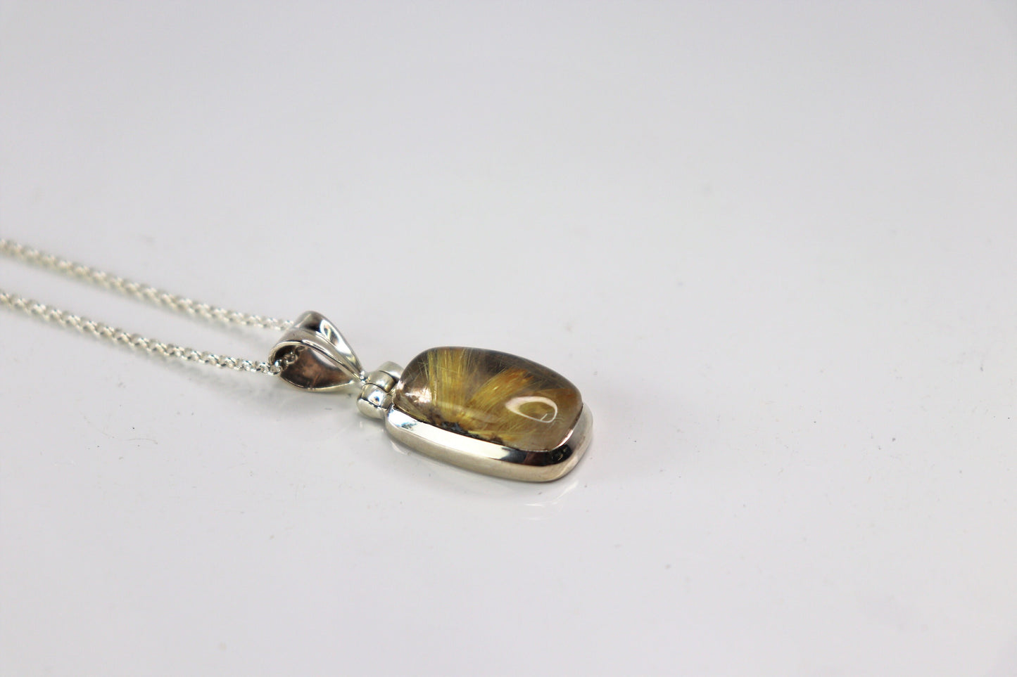 28) Golden Rutile Quartz Crystal Necklace 925 Silver
