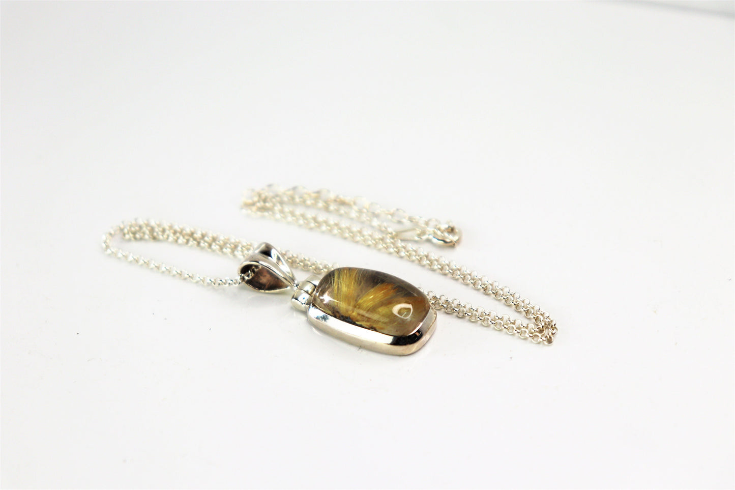 28) Golden Rutile Quartz Crystal Necklace 925 Silver