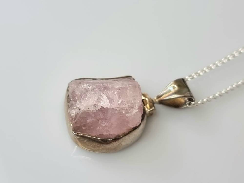 84) Morganite Crystal Necklace 925 Silver