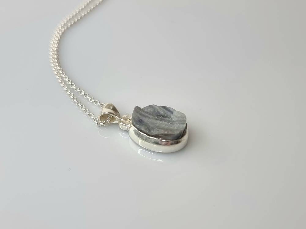 58) Agate Druze Crystal Necklace 925 Silver