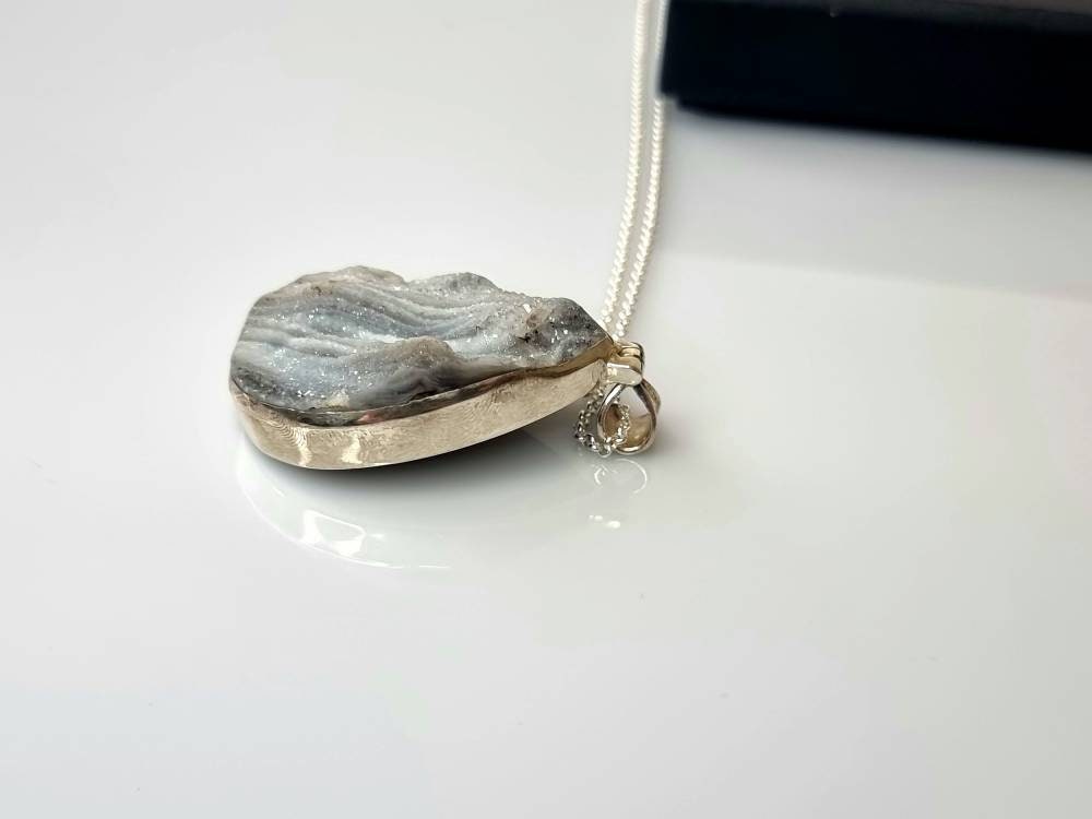 51) Agate Druze Crystal Necklace 925 Silver