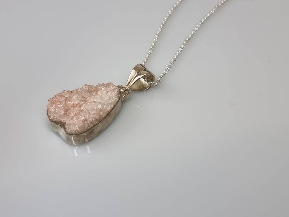29) Pink Apophyllite Crystal Necklace 925 Silver