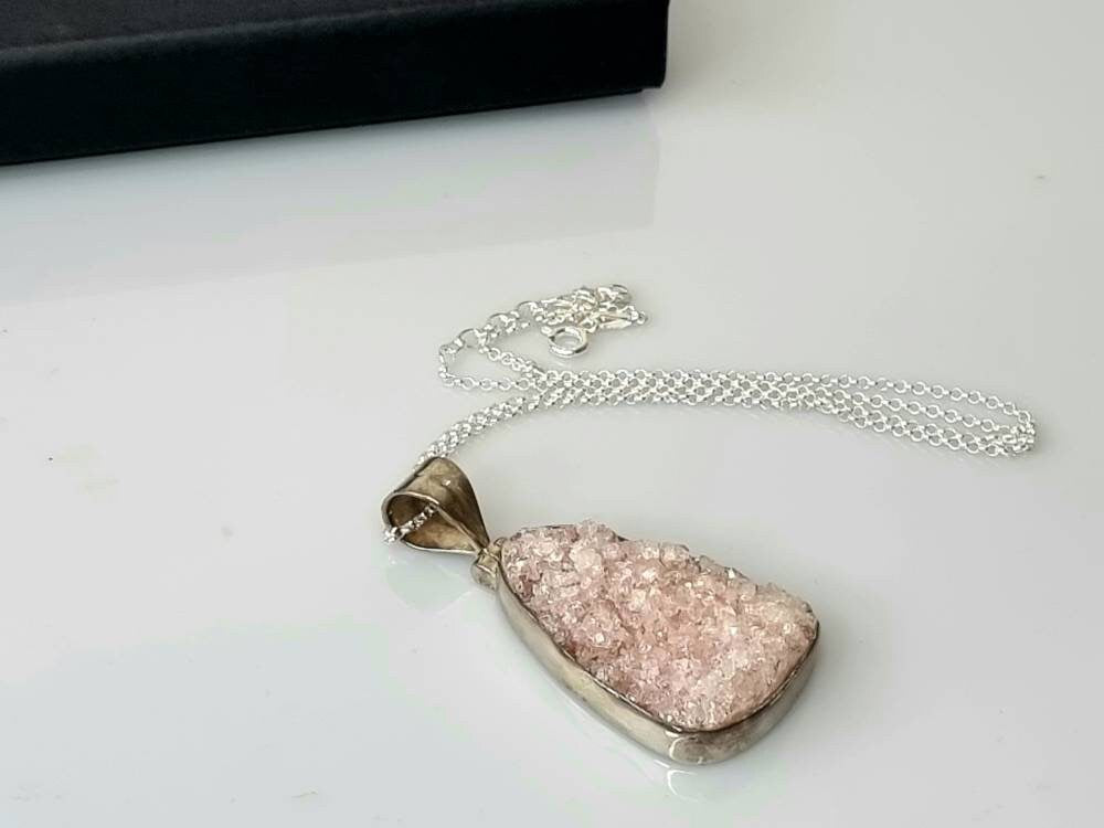 18) Pink Apophyllite Crystal Necklace 925 Silver