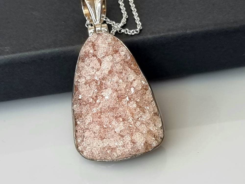 18) Pink Apophyllite Crystal Necklace 925 Silver