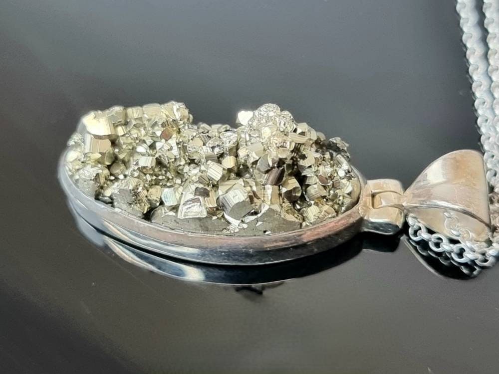 1) Peruvian Pyrite Crystal Necklace 925 Silver