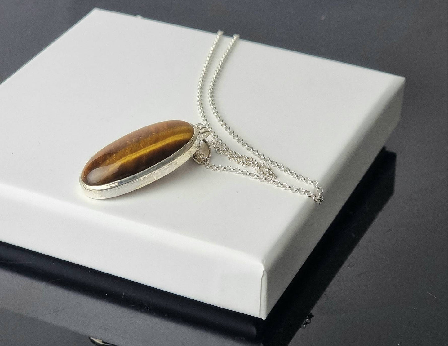 189) Tigers Eye Crystal Necklace 925 Silver