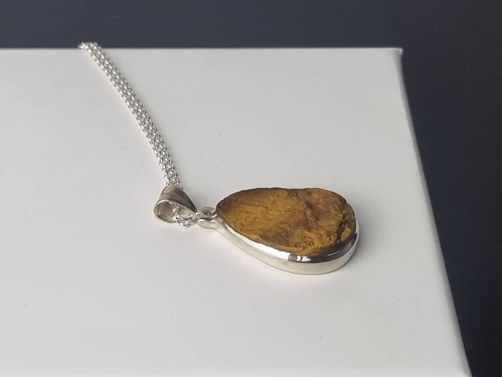 188) Tigers Eye Raw Crystal Necklace 925 Silver