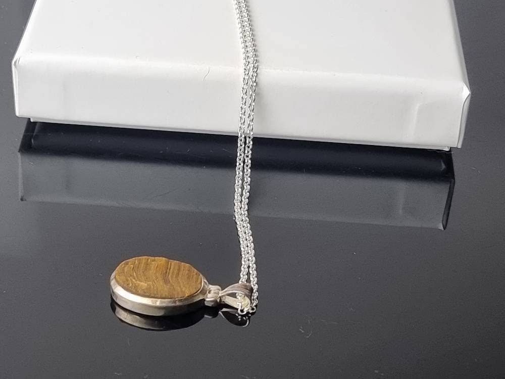 183) Tigers Eye Raw Crystal Necklace 925 Silver