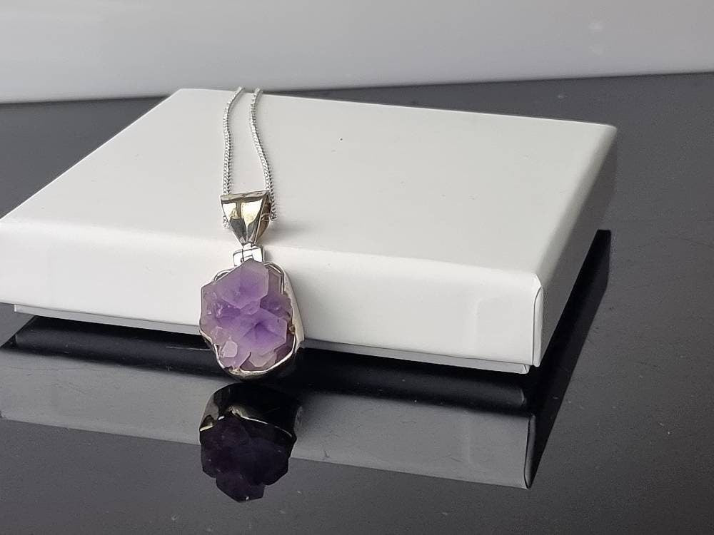 156) Amethyst Crystal Necklace 925 Silver