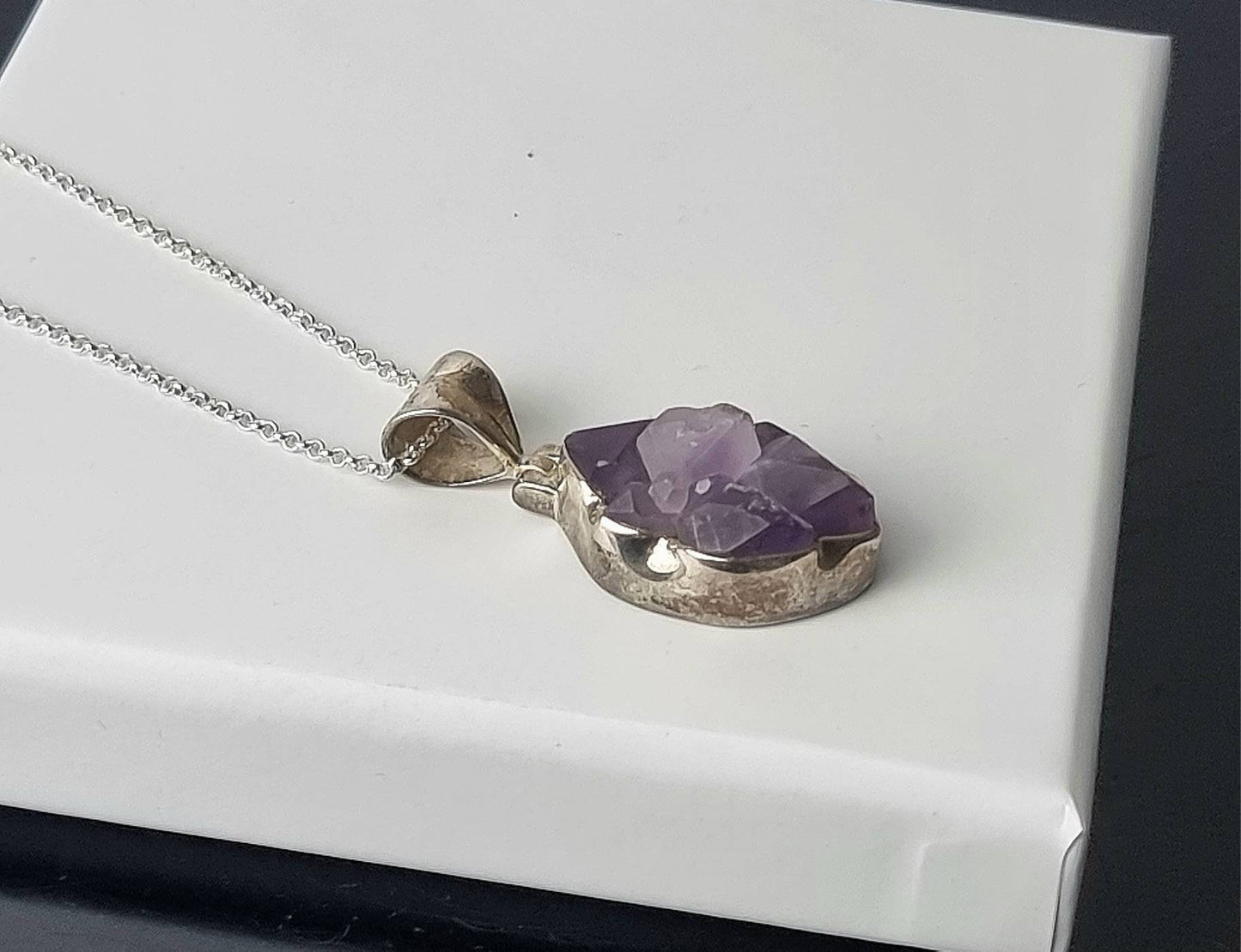 155) Amethyst Crystal Necklace 925 Silver