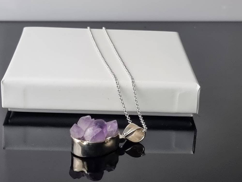 154) Amethyst Crystal Necklace 925 Silver