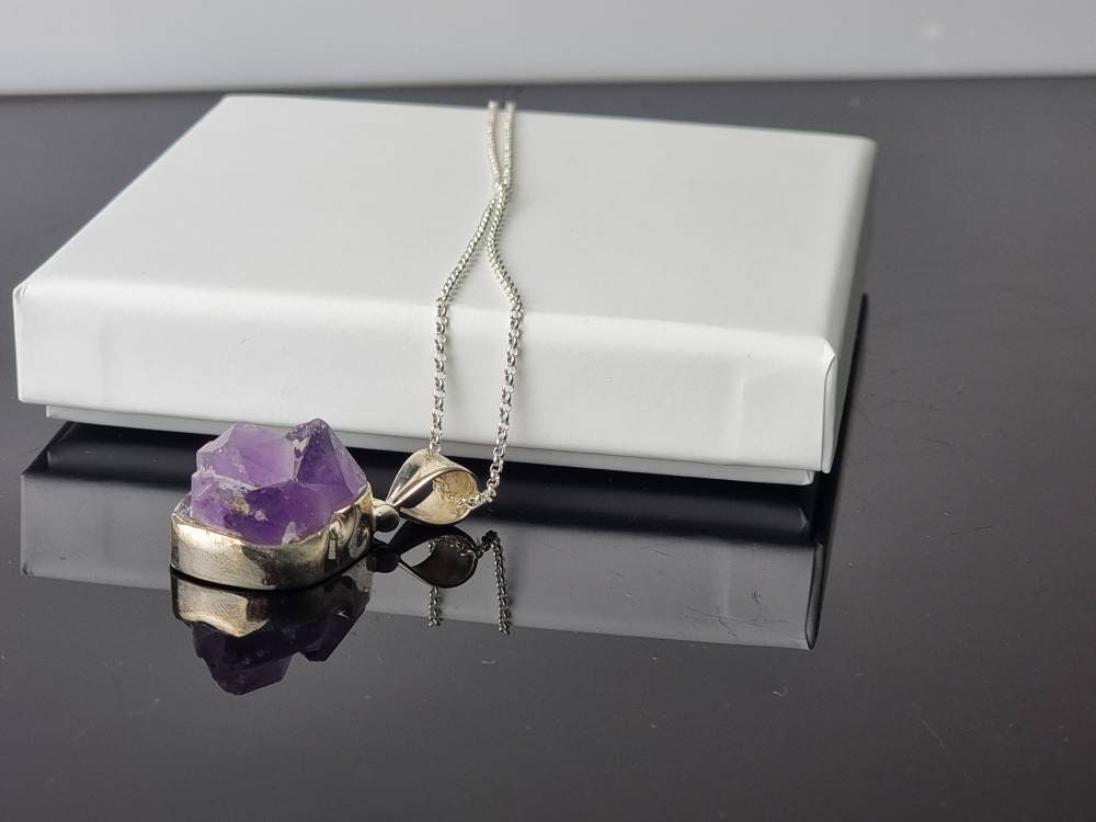 138) Amethyst Crystal Necklace 925 Silver