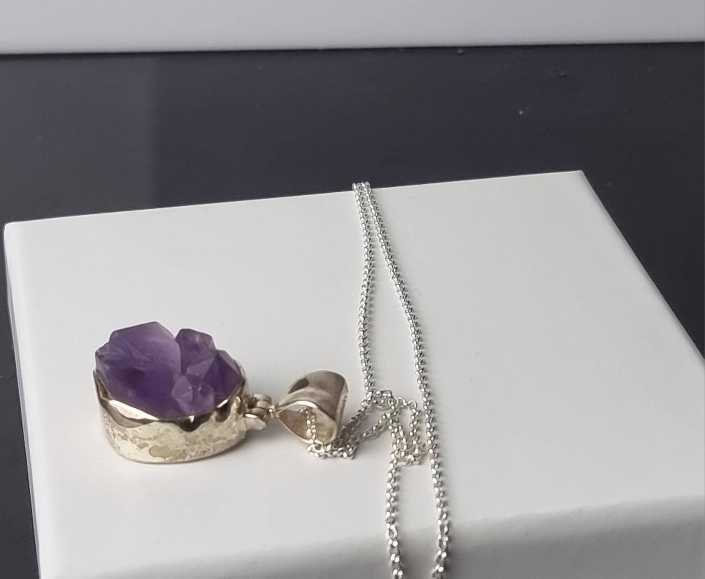146) Amethyst Crystal Necklace 925 Silver