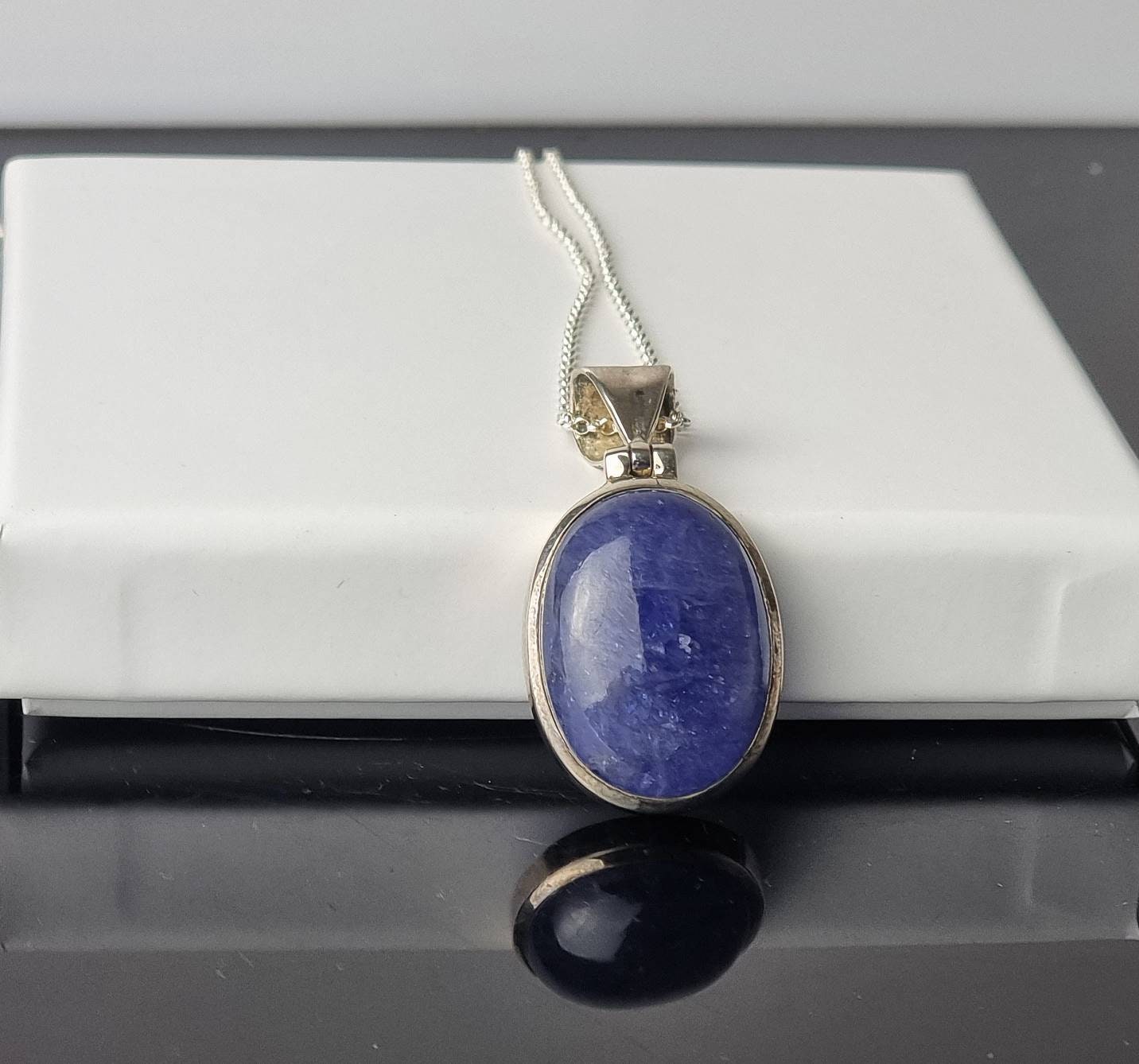 131) Large Tanzanite Crystal Necklace 925 Silver