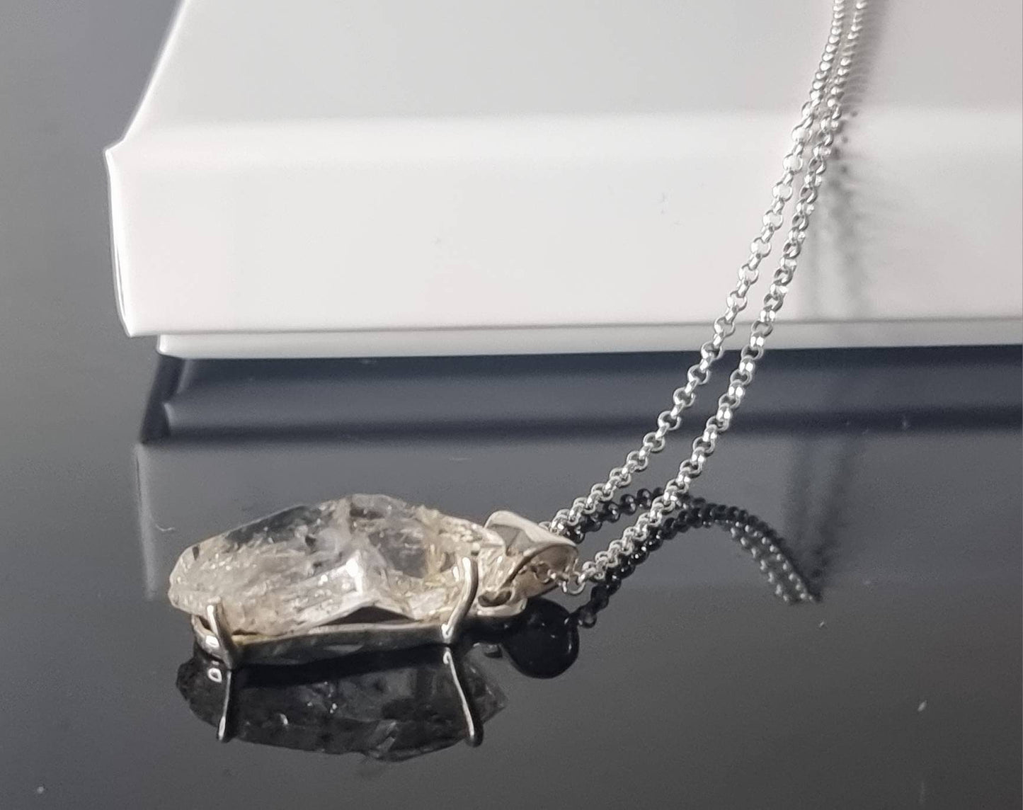 112) Herkimer Diamond Quartz Crystal Necklace 925 Silver