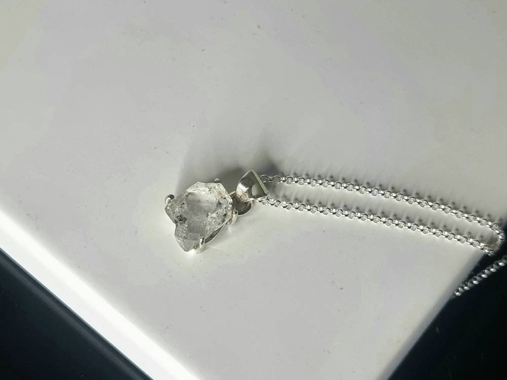 102) Herkimer Diamond Quartz Crystal Necklace 925 Silver