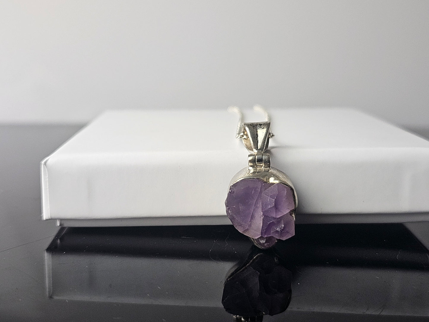 327) Amethyst Crystal Cluster Necklace 925 Silver