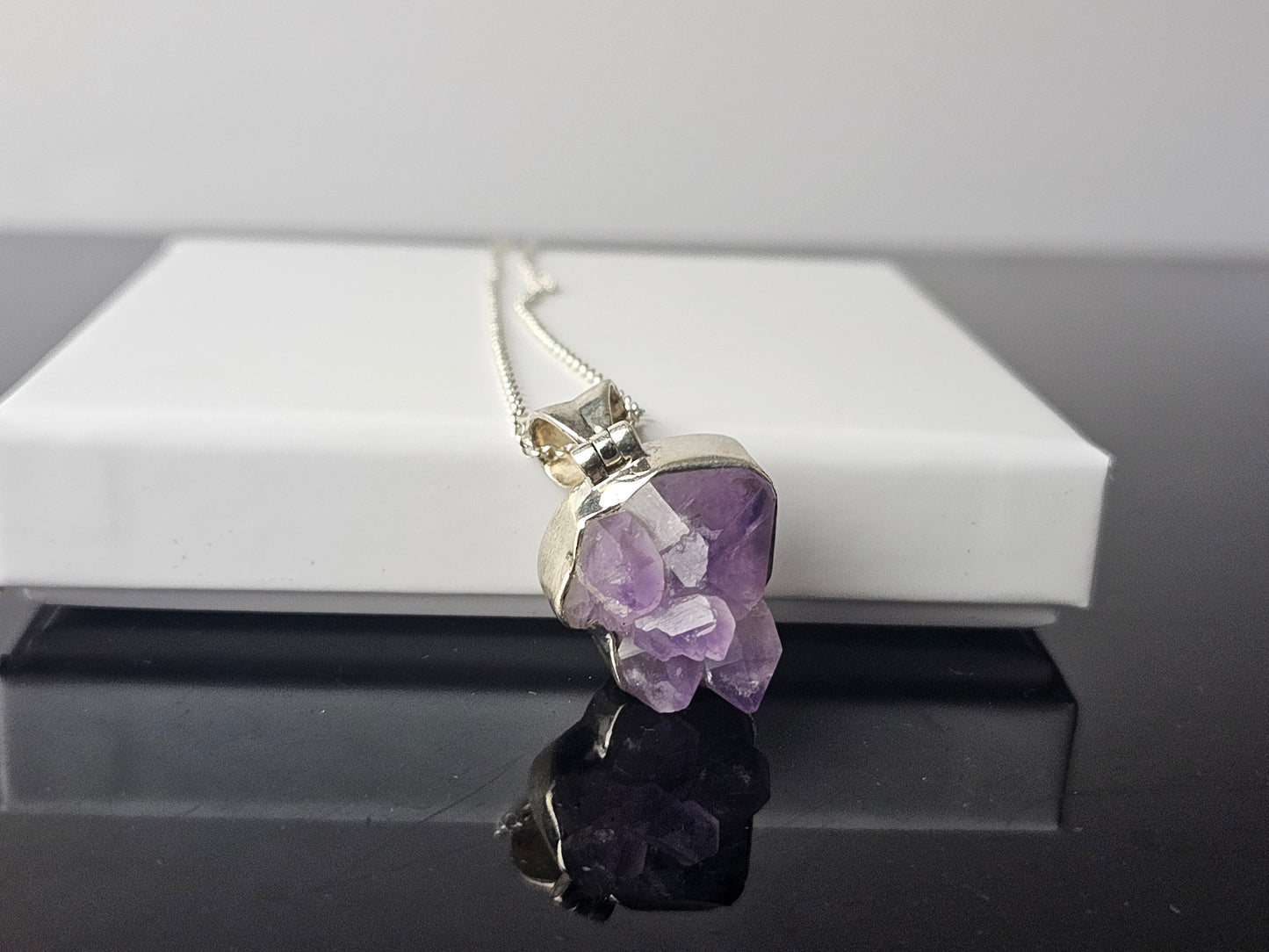 328) Amethyst Crystal Cluster Necklace 925 Silver