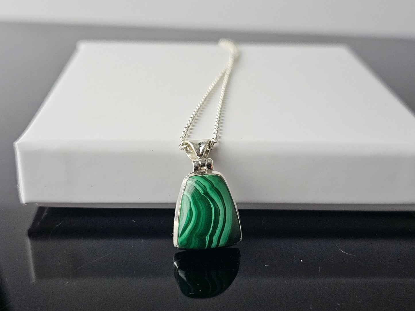 346) Malachite Crystal Necklace 925 Silver