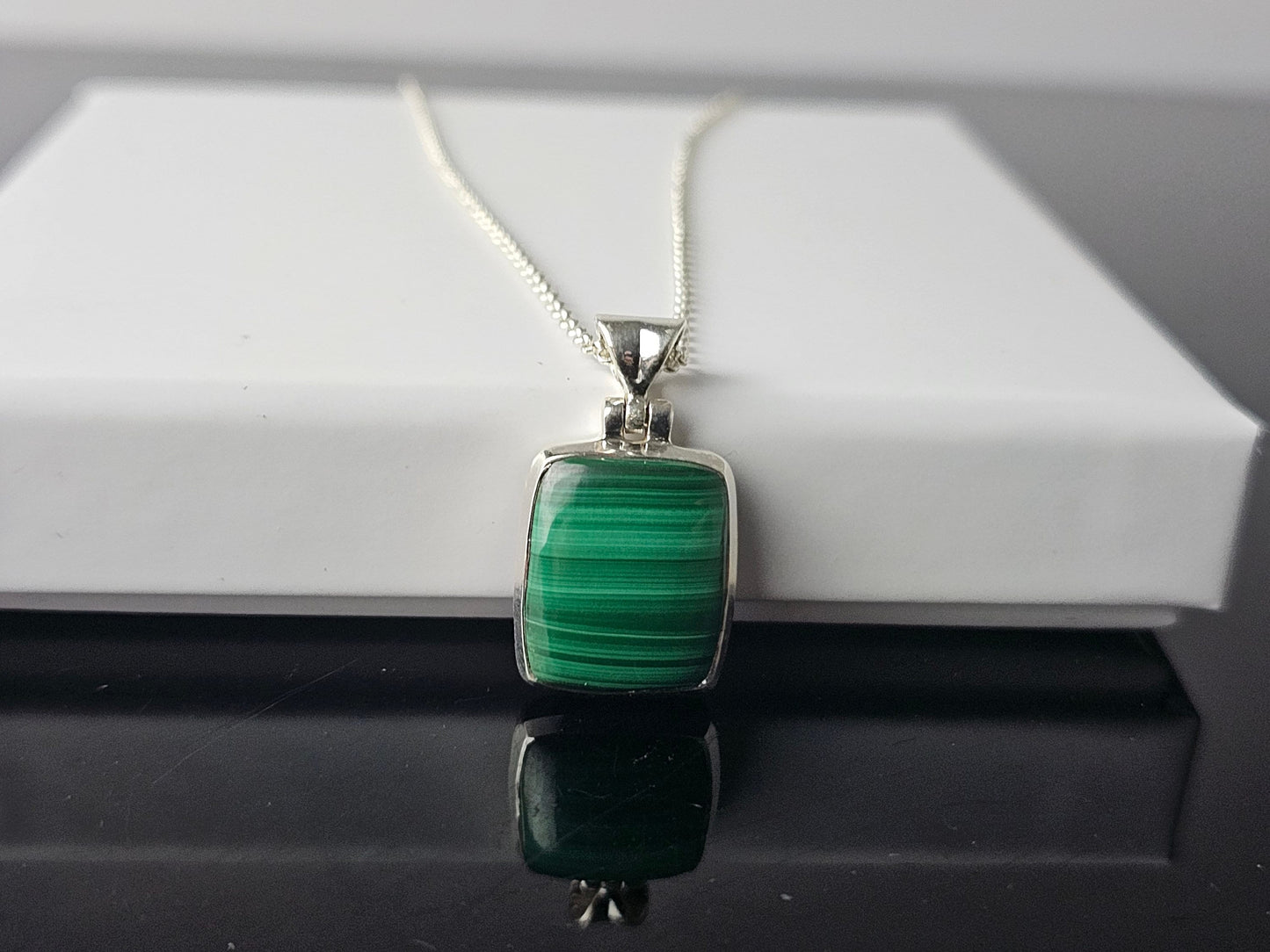 343) Malachite Crystal Necklace 925 Silver