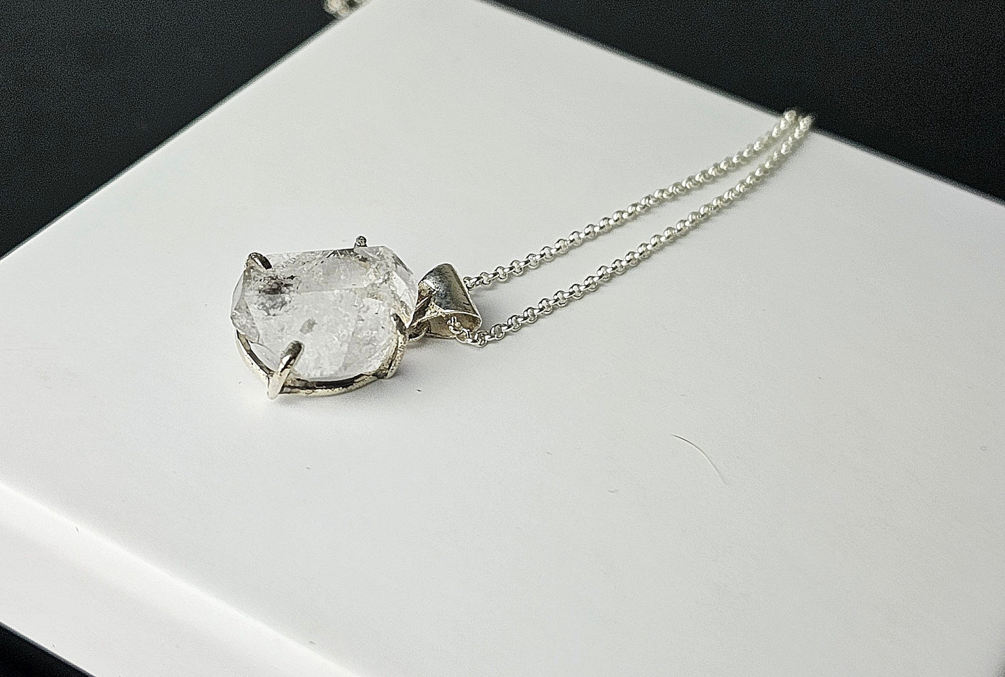 338) Herkimer Diamond Crystal Necklace 925 Silver