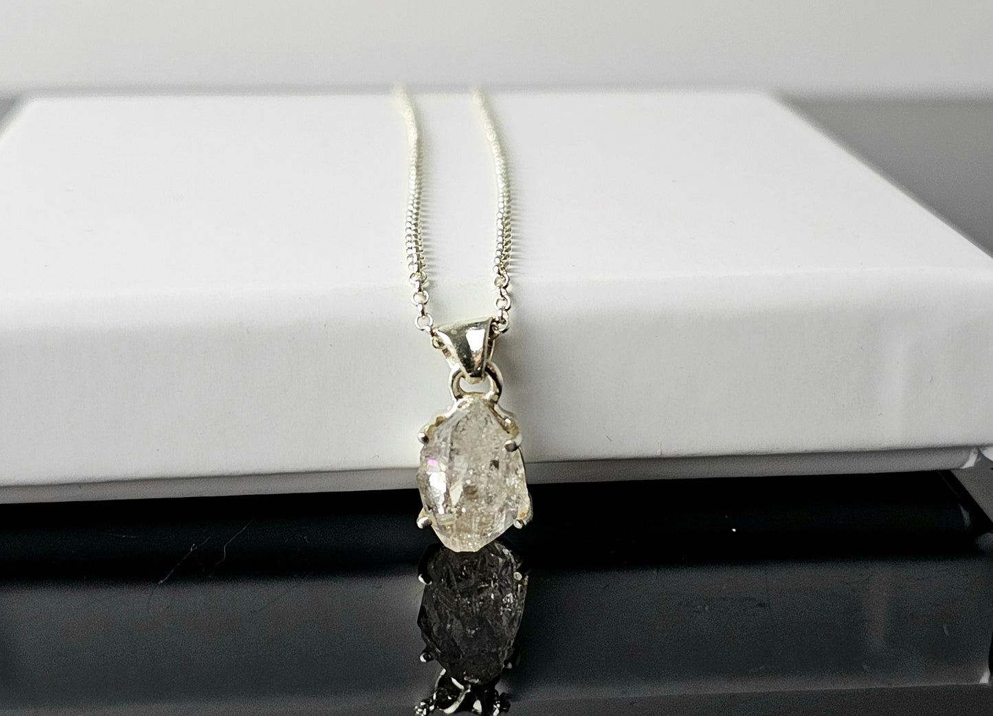 330) Herkimer Diamond Crystal Necklace 925 Silver