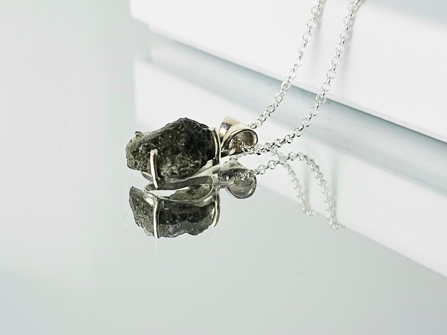 Moldavite Crystal Necklace 925 Silver (#6)