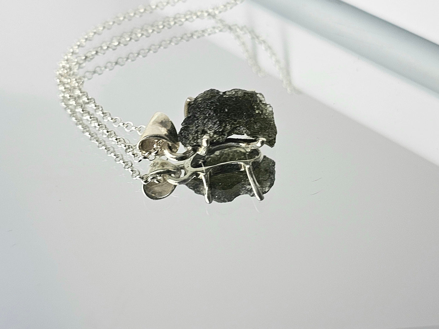 Moldavite Crystal Necklace 925 Silver (#6)