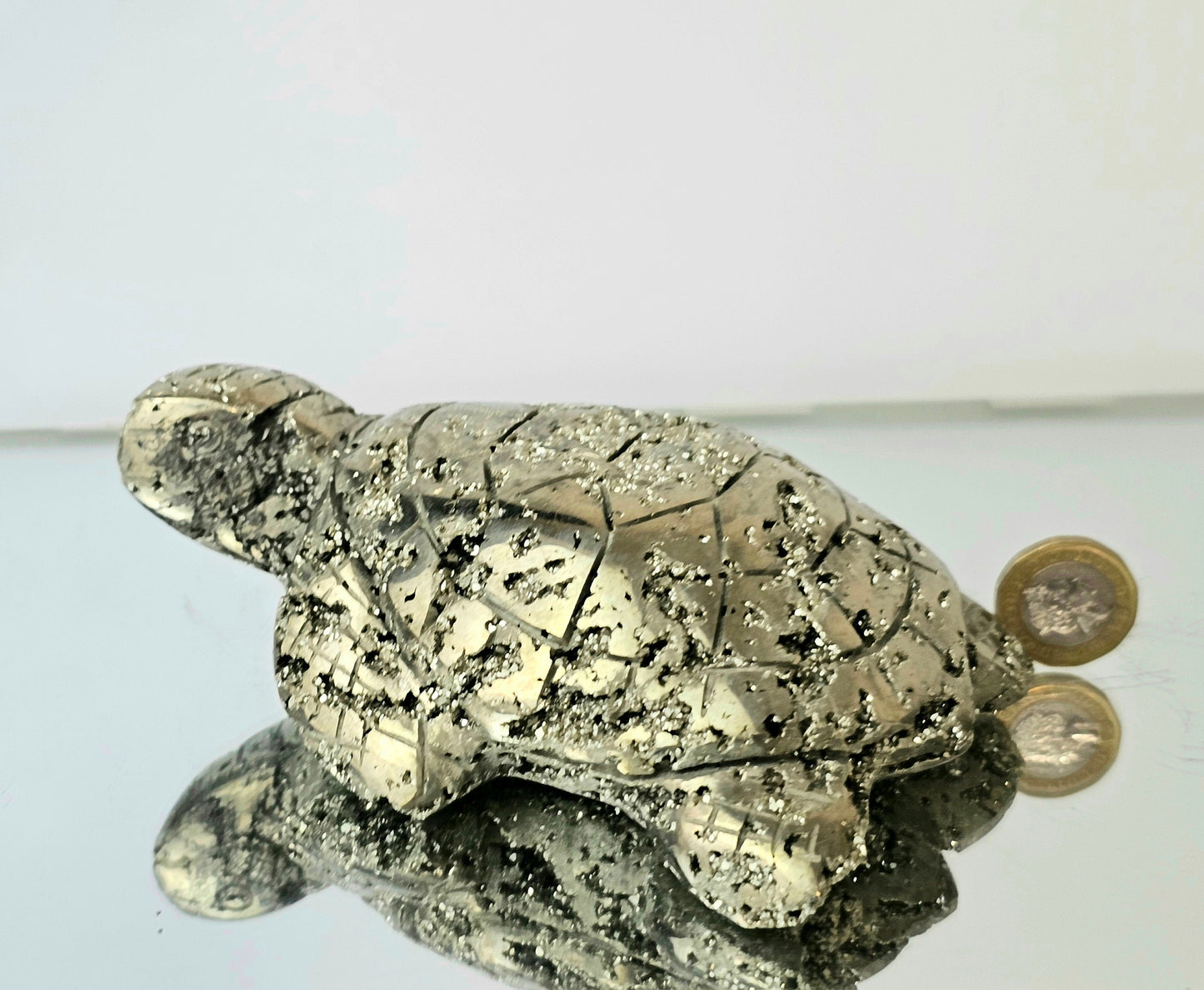 Peruvian Pyrite Crystal Carving - Turtle (#4)