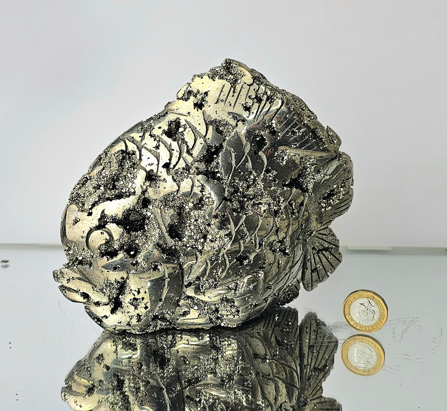 Peruvian Pyrite Crystal Carving - Fish (#6)