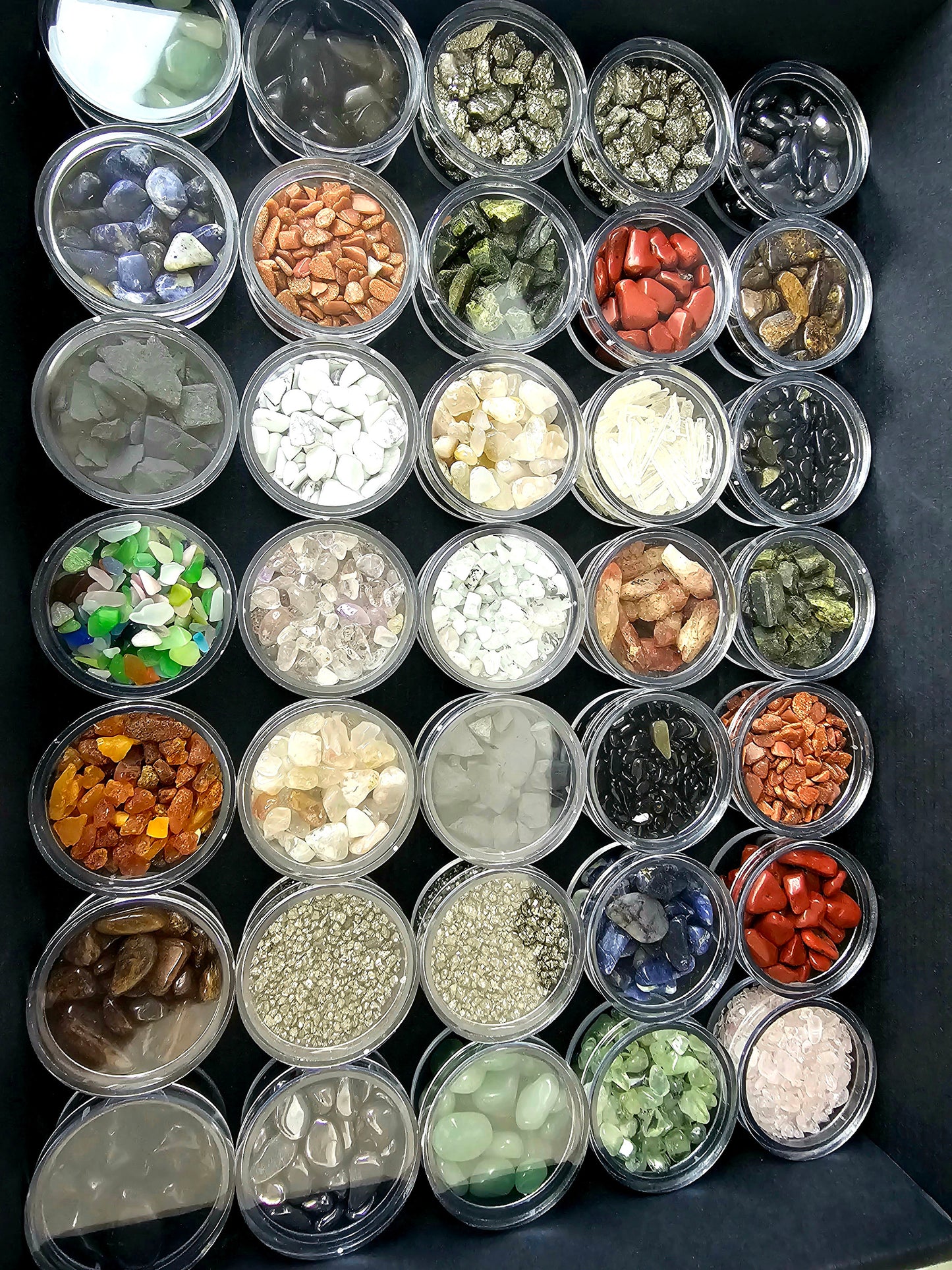 Large Crystal Chip Selection Box - 35 individual pots of Crystal Chips / Crystal Points / Rough Crystals