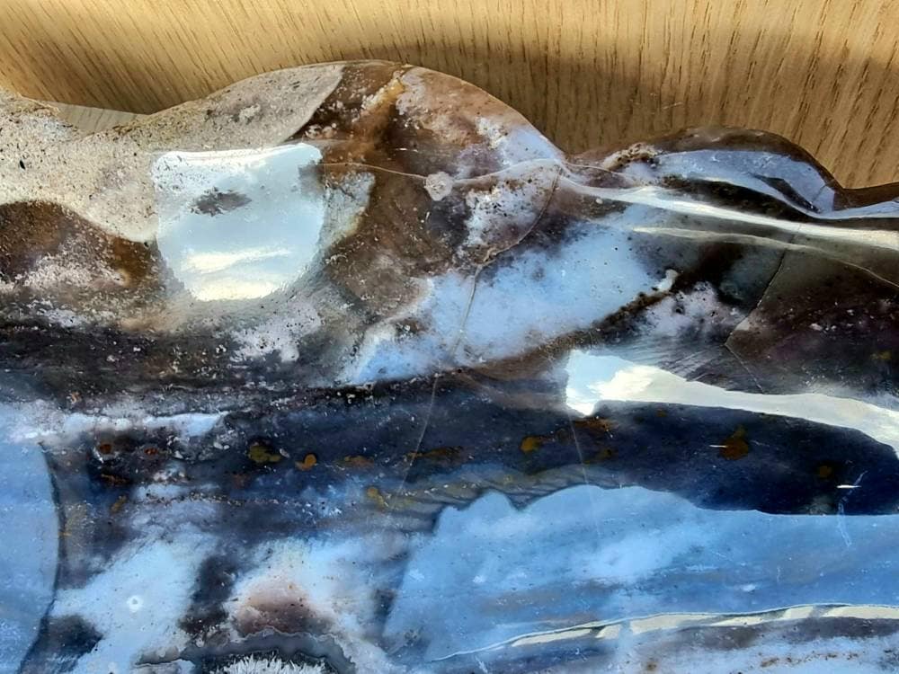 Artisanal Large Ocean Jasper Crystal Leaf Bowl Blue