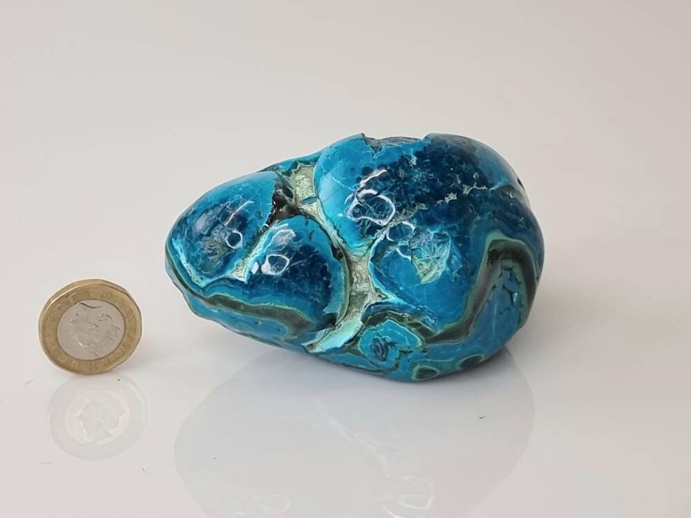 3) large chrysocolla crystal polished