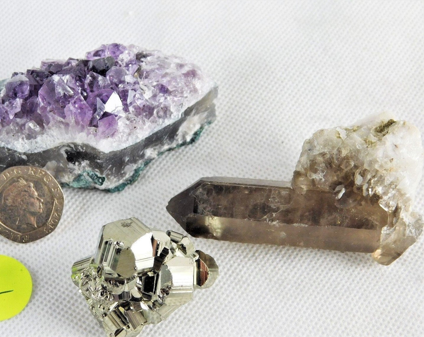 Mixed crystal set - pyrite - smoky quartz - amethyst