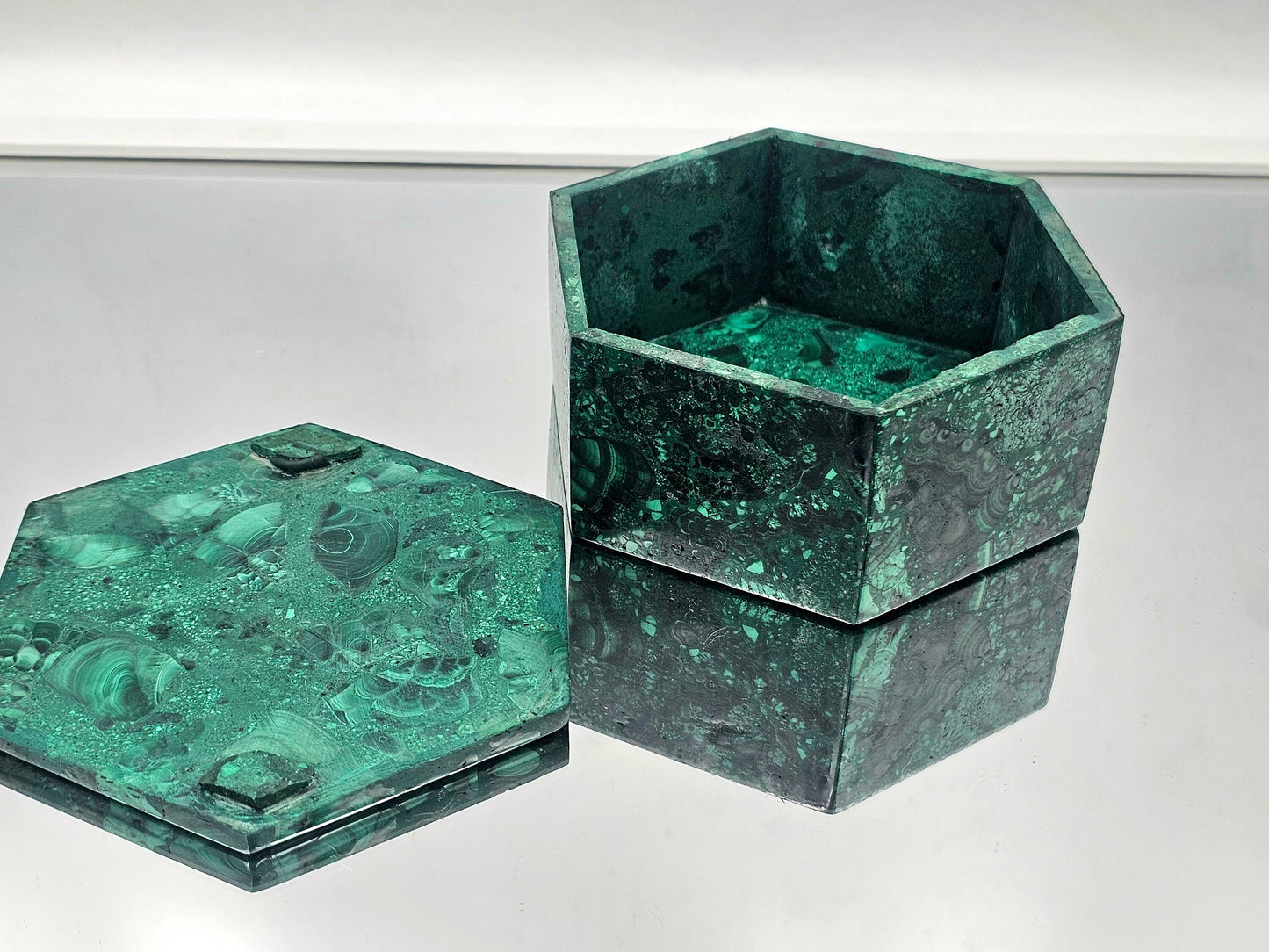 Large Hexagon Malachite Crystal Jewellery Storage Box (#2)