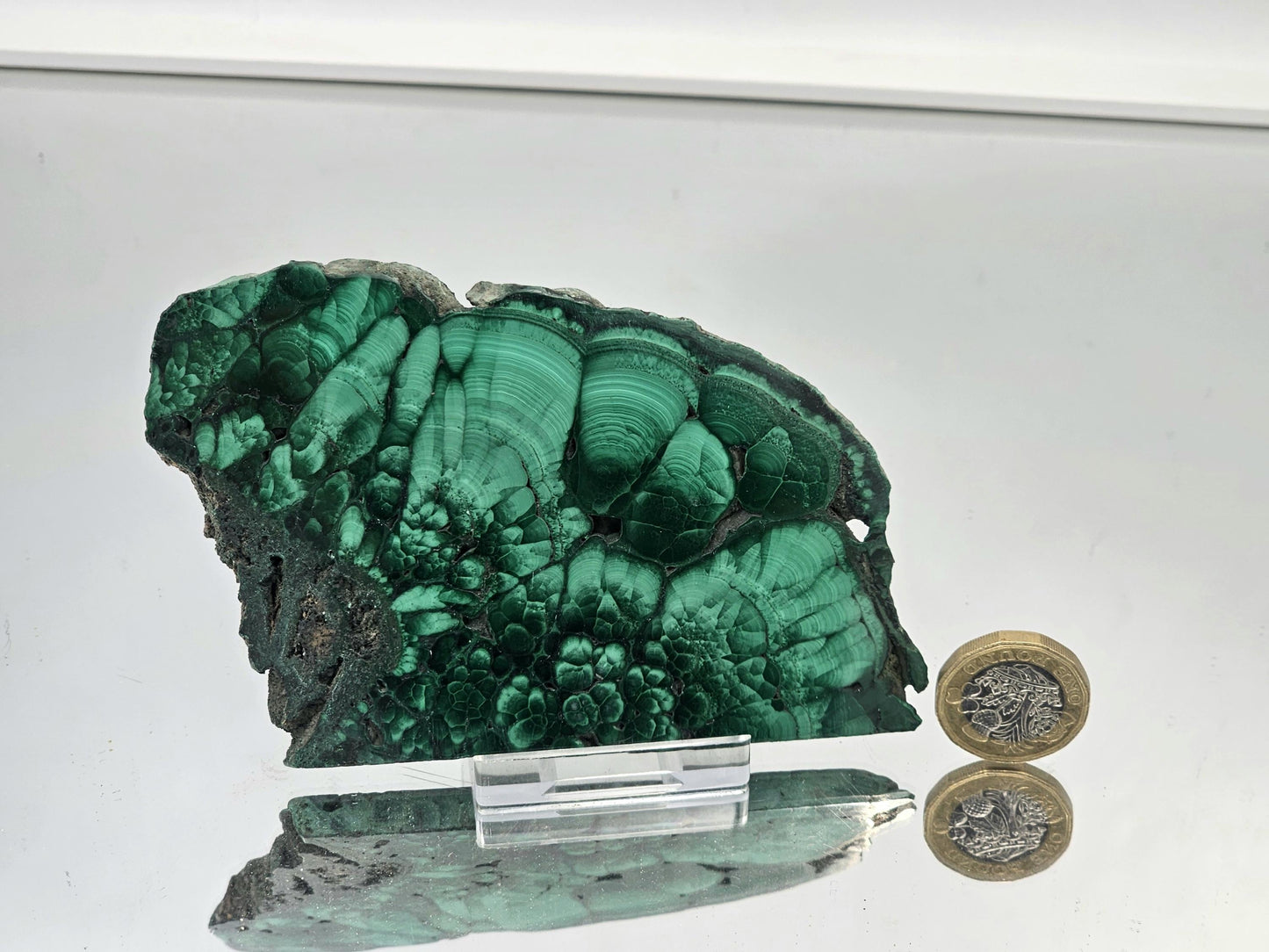 large malachite flower crystal slice