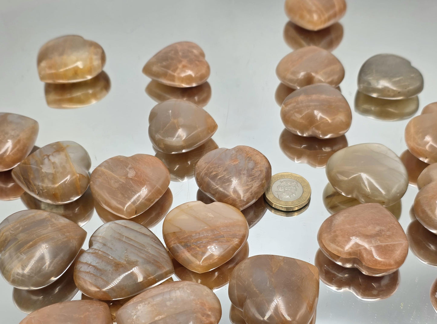 Peach Moonstone Crystal Pocket Heart With Flash