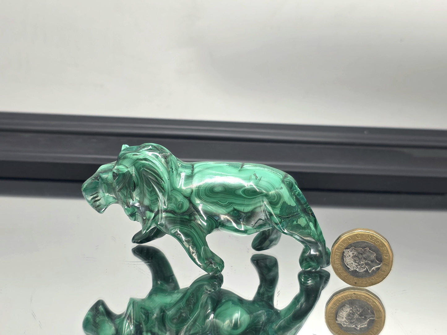 Large Malachite Crystal Tiger Carving (#2)